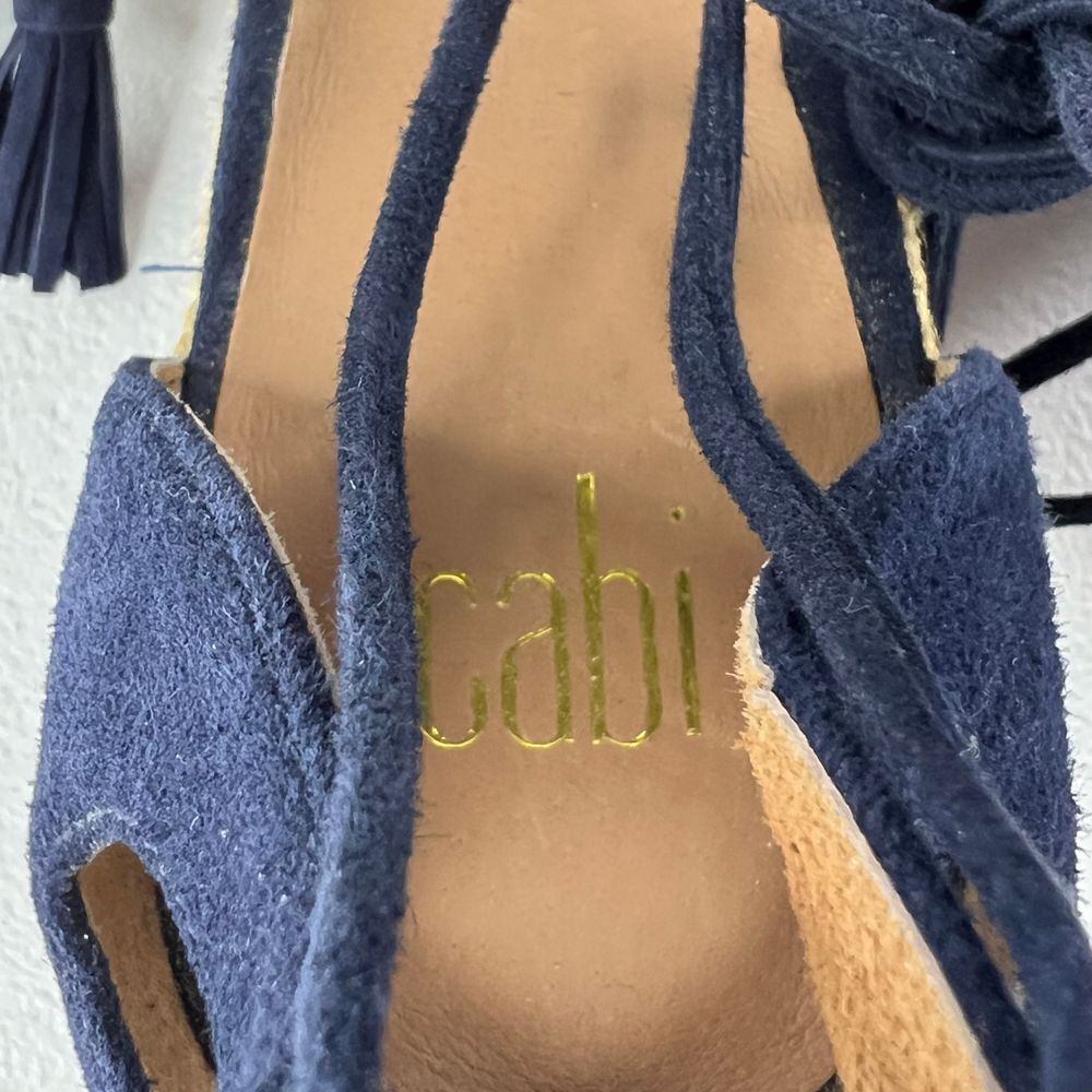 Cabi Isla Espadrille Wedge Sandal Navy Blue Suede Ankle Tie Up Tassels Western 6 - Picture 3 of 13